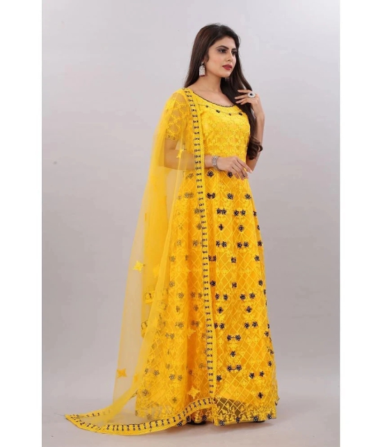 JULEE - Yellow Anarkali Net Womens Semi Stitched Ethnic Gown ( Pack of 1 ) - None