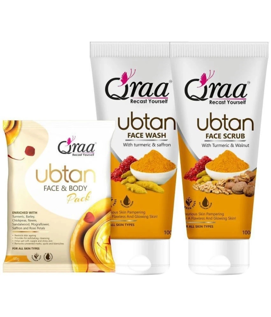 Qraa Ubtan Kit -For Glow And Brightening | Ubtan Facewash 100G, Ubtan Scrub 100G & Ubtan Pack 50G