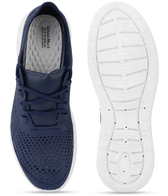 UrbanMark Men Perforated Lace-Up Casual Sneaker Shoes- Navy - None