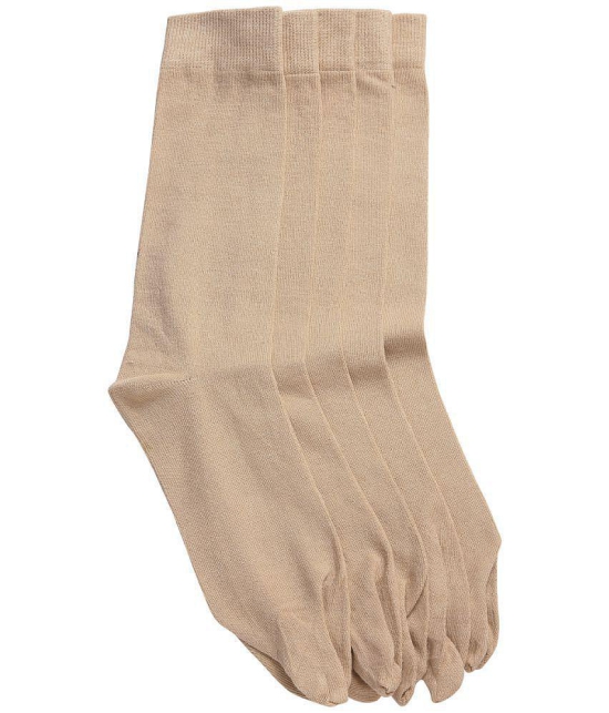 Texlon - Beige Cotton Women's Mid Length Socks ( Pack of 5 ) - None