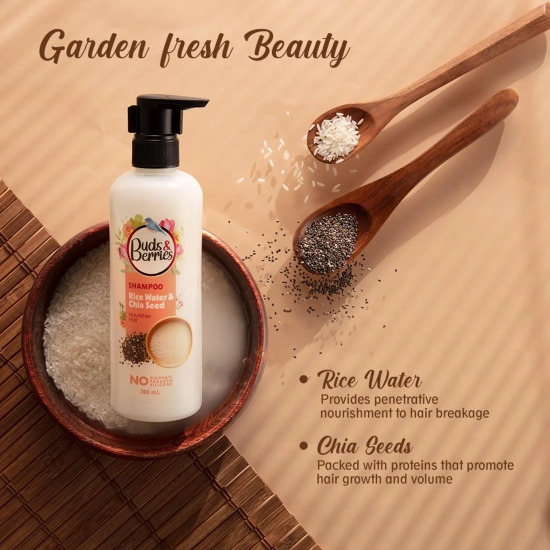 Buds&Berries Rice Water and Chia Seed Shampoo for Nourishment, Ideal for Dry & Frizzy Hair - 300 ml