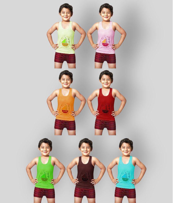 Dixcy Spunk Cotton Multicolor Sleeveless Vests for Kids/Boys - Pack of 7 - None