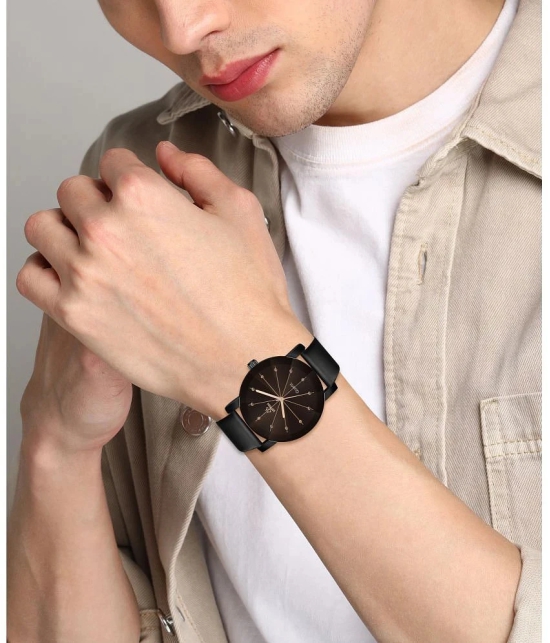 Septem Black Leather Analog Mens Watch