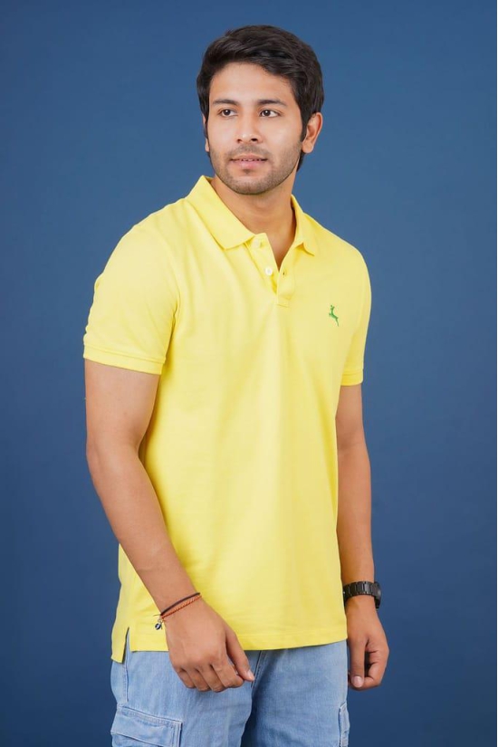 Men's Yellow Embroidery Polo T-Shirt