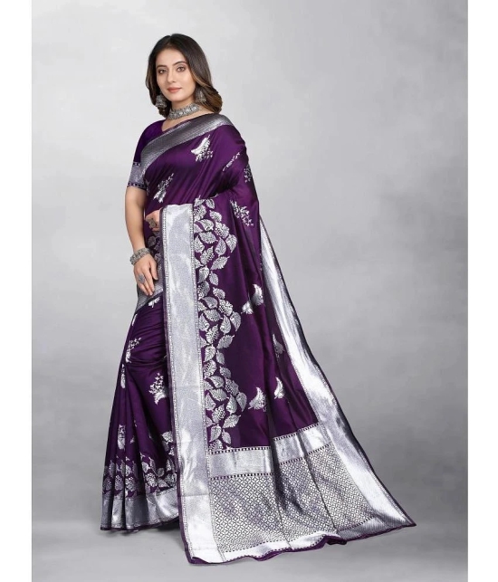 Gazal Fashions - Purple Banarasi Silk Saree With Blouse Piece ( Pack of 1 ) - Purple