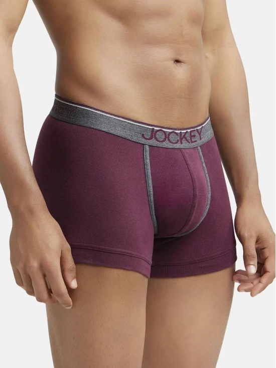 Jockey 8015 Men Super Combed Cotton Rib Solid Trunk with Ultrasoft Waistband - Wine Tasting - None