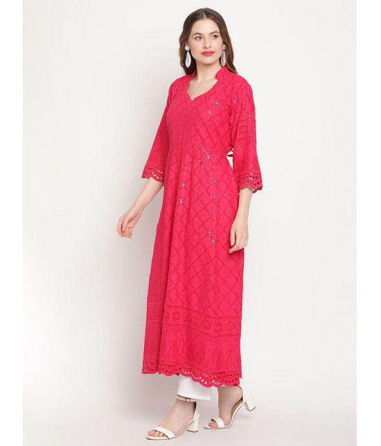 Queenley - Pink Cotton Women's Flared Kurti - None