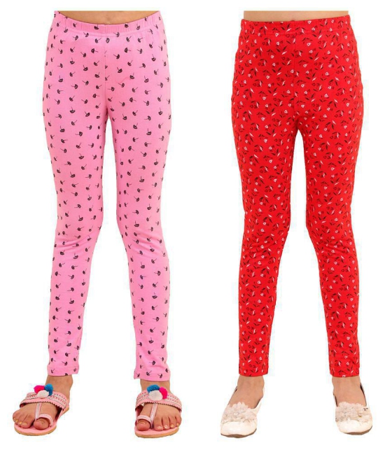 Kids Cave - Baby Pink Cotton Blend Girls Leggings ( Pack of 2 ) - None