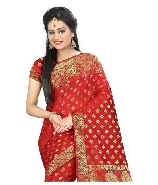 Gazal Fashions Red Silk Saree