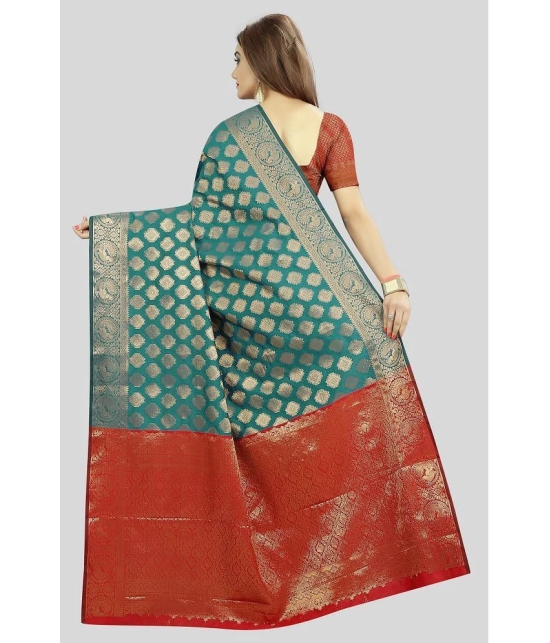 Gazal Fashions - Rama Banarasi Silk Saree With Blouse Piece ( Pack of 1 ) - Rama