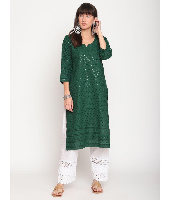 Queenley - Green Cotton Women's Straight Kurti ( Pack of 1 ) - M