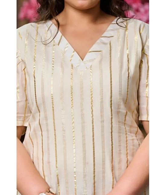 PrettyPlus by Desinoor.com Cotton Blend Striped Straight Womens Kurti - Off White ( Pack of 1 ) - None