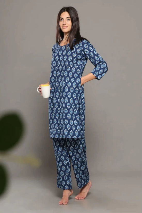 BREATHABLES Women Cotton Printed Loungewear Kurta and Pants Co-ord Set 3/4 Sleeve  V Neck Comfort Loose Fit (Night Wear | Co-ord set | Lounge Wear Set)