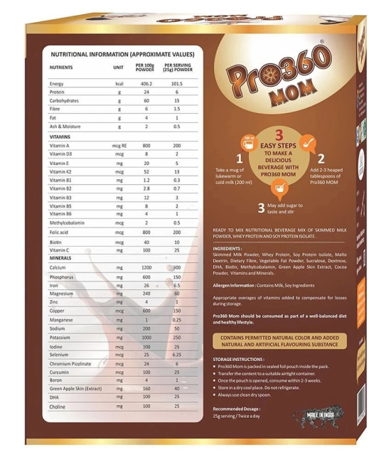 PRO360 MOM Protein Supplement for pregnant women and lactating mothers Nutrition Drink Powder 400 gm Swiss Chocolate