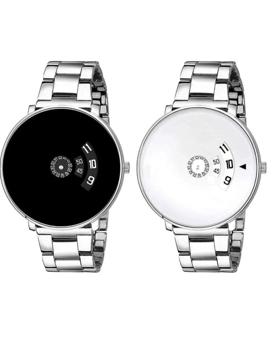 Exelent Analogue White & Black Dial Stainless Steel Strap Watch for Mens -Watch Combo Set