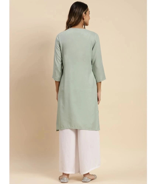 Rangita Women Rayon Embroidered Knee Length Straight Kurti -Mint Green - None