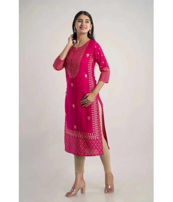 MAUKA - Pink Rayon Womens Straight Kurti ( Pack of 1 ) - None