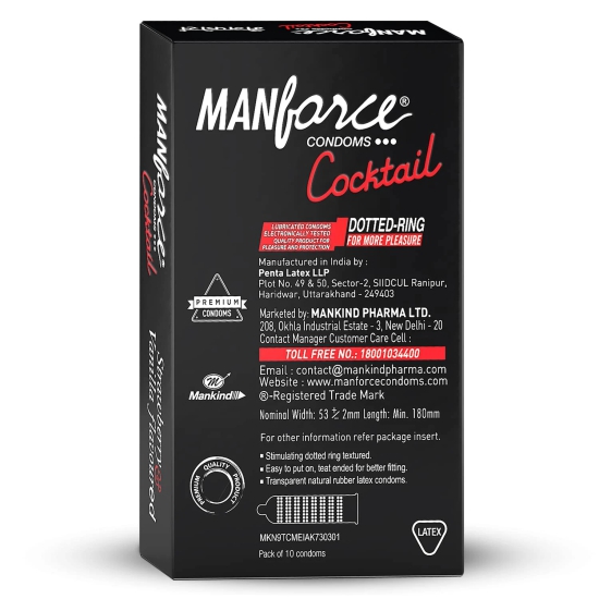 Manforce Cocktail Condoms (Dotted-Rings) Strawberry & Vanilla Flavoured 10 Pcs x Pack of 5