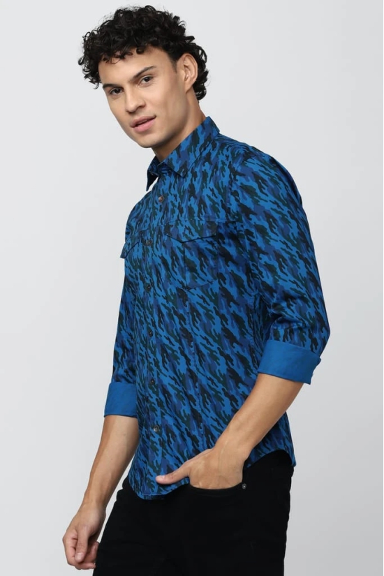 Men Blue Super Slim Fit Print Full Sleeves Casual Shirt