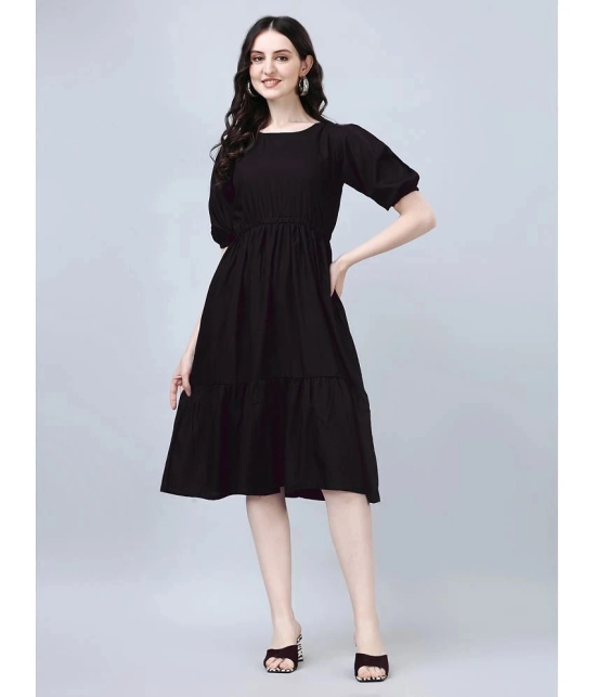 JASH CREATION Rayon Solid Knee Length Womens Fit & Flare Dress - Black ( Pack of 1 ) - None