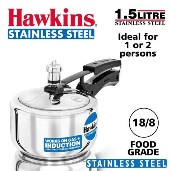 Hawkins Stainless Steel Induction Pressure Cooker, 1.5 litres, Silver (HSS15)  by Mahavir Home Store