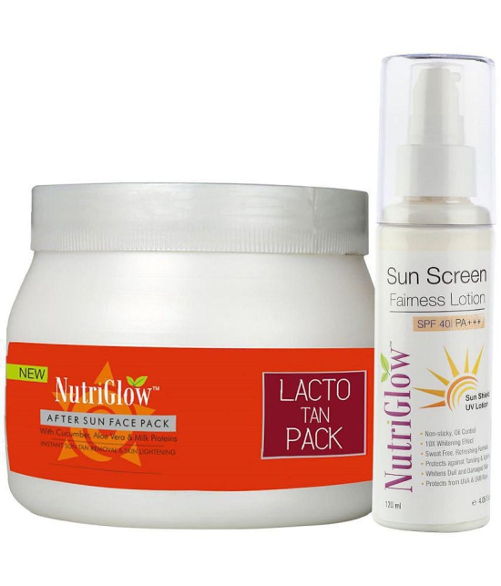 Nutriglow Lacto Tan Scrub 500gm + SunScreen Fairness Lotion SPF 40 PA+++ Each 120mL (Pack of 2)