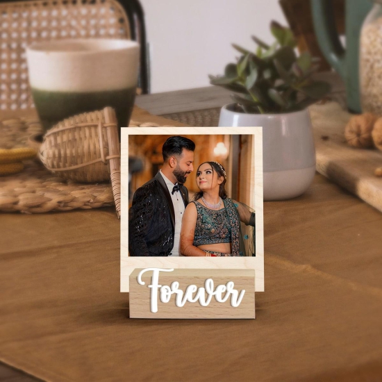 Personalised Polaroid Wooden Photo with Base-You n Me