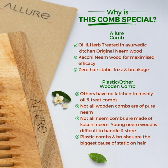 Allure Neem Wood Regular and Pocket Hair Combs (CB-01+CR-01)-2Pcs