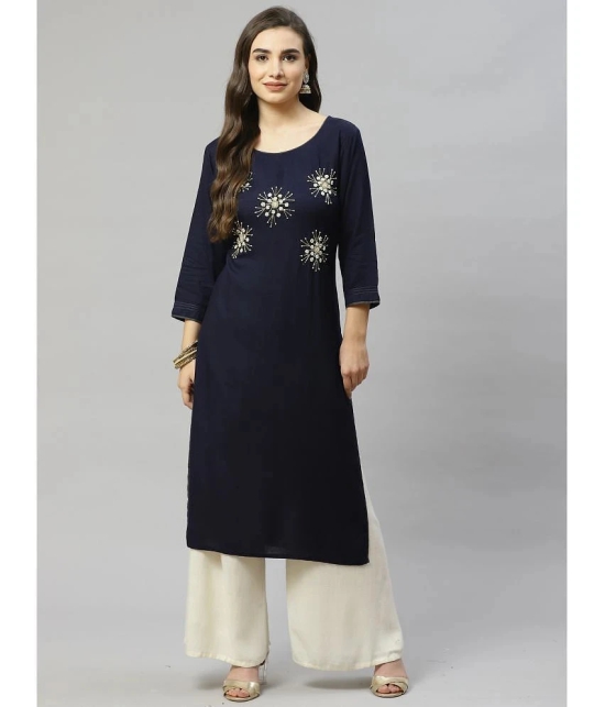 JC4U - Navy Blue Cotton Womens Straight Kurti ( Pack of 1 ) - None