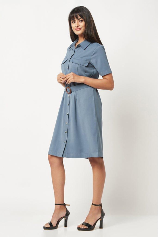 Smoke Blue Collar Dress