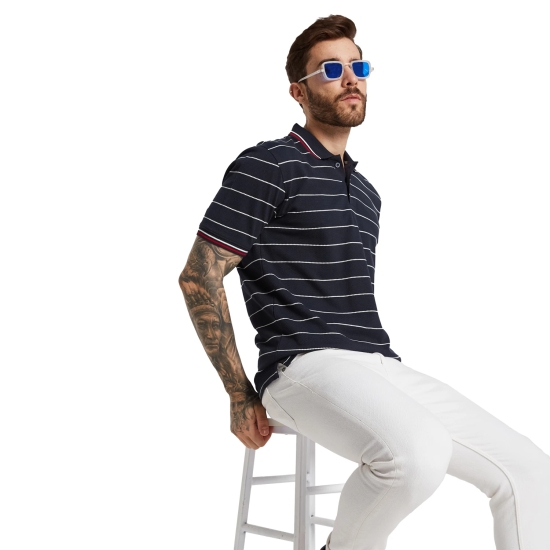 Octave Men Polo Collar Striped Nautical T-Shirt