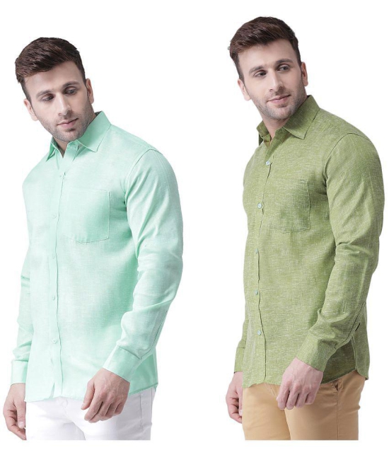 KLOSET By RIAG 100% Cotton Regular Fit Self Design Full Sleeves Men's Casual Shirt - Olive ( Pack of 2 ) - None