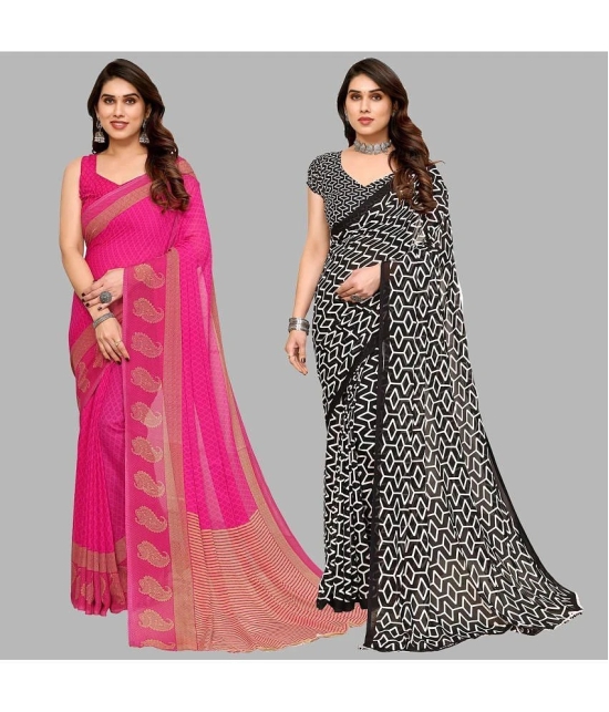 Kashvi Sarees Georgette Printed Saree With Blouse Piece - Multicolor ( Pack of 2 ) - Multicolor