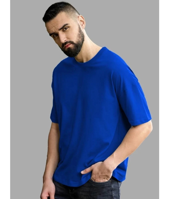 Leotude Cotton Blend Oversized Fit Solid Half Sleeves Mens T-Shirt - Blue ( Pack of 1 ) - None