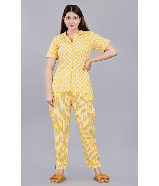 JC4U - Yellow Cotton Blend Womens Nightwear Nightsuit Sets ( Pack of 1 ) - None