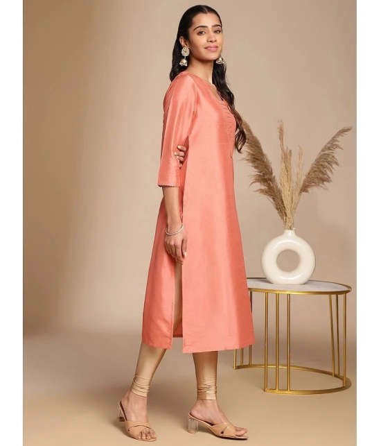 Janasya Silk Blend Solid Straight Womens Kurti - Peach ( Pack of 1 ) - None