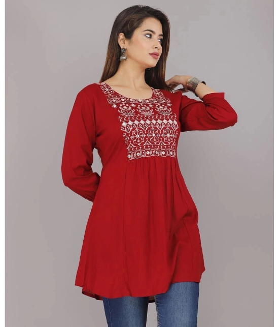 HIGHLIGHT FASHION EXPORT - Red Rayon Womens Flared Kurti ( Pack of 1 ) - None