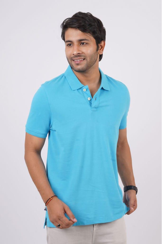 Men's MD Blue Solid Polo T-Shirt