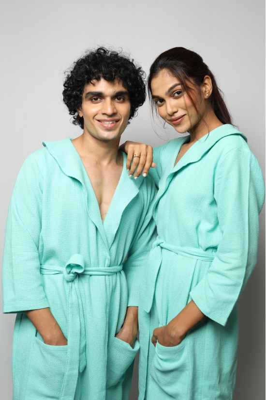 Cotton matte couple bathrobe-Mint Green / S / XS