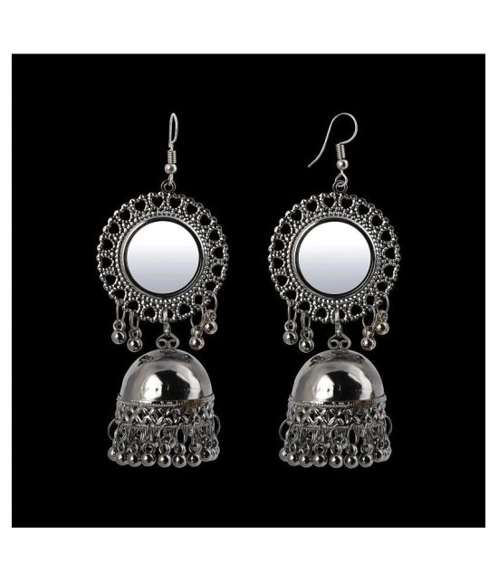 Silver Shine Trendy Silver Mirror Jhumki with Small Danglers Earrings for Women - Silver