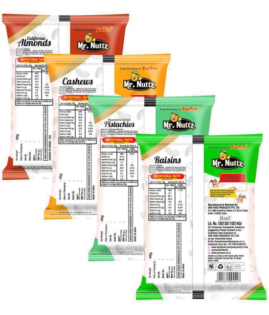 Mr.Nuttz Dry Fruits Combo 200 g (50 g Each) Almonds, Cashew Nuts, Pistachios & Raisins