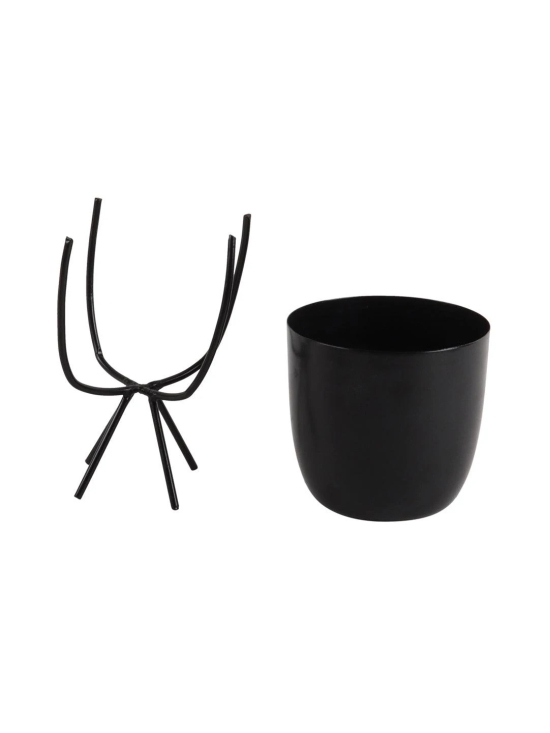 Black Metal Planter with Stand (Set of 2)-Black