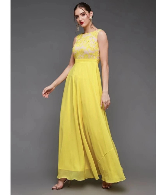 Miss Chase Polyester Self Design Full Length Womens Fit & Flare Dress - Yellow ( Pack of 1 ) - None