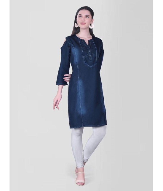 CEFALU - Blue Denim Women''s Straight Kurti ( Pack of 1 ) - None