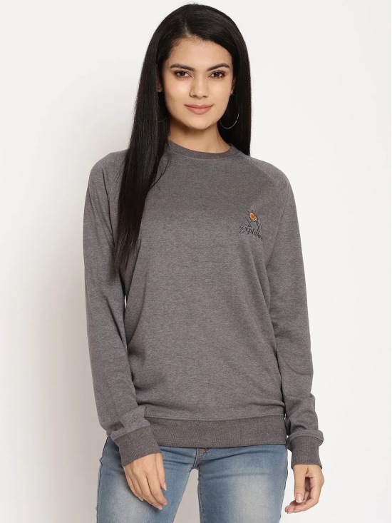 Women Explorer Grey Solid Sweatshirt-XXL