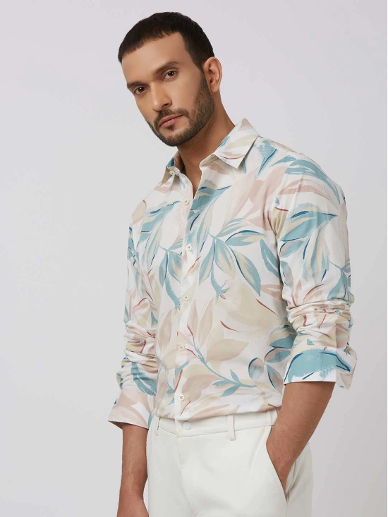 Multicolour Leaf Print Slim Fit Casual Shirt