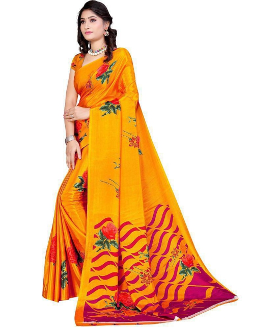 LEELAVATI - Yellow Crepe Saree With Blouse Piece ( Pack of 1 ) - Yellow