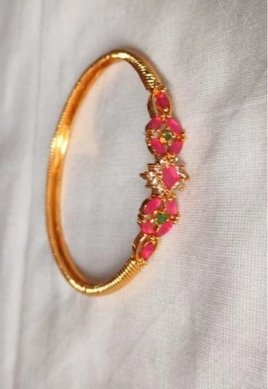 Gold Plated Pink & Green Stone Bangle Set