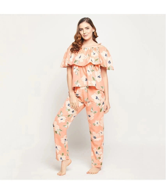 Clovia - Peach Rayon Womens Nightwear Nightsuit Sets ( Pack of 1 ) - None