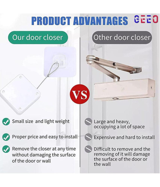 GEEO Punch-Free Automatic Sensor Door Closer Multifunctional Door Closer, Residential Commercial Auto Door Closer with Steel Drawstring